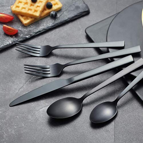 image for Brushed Black Silverware Set, Berglander Satin Black Flatware Set, Sta
