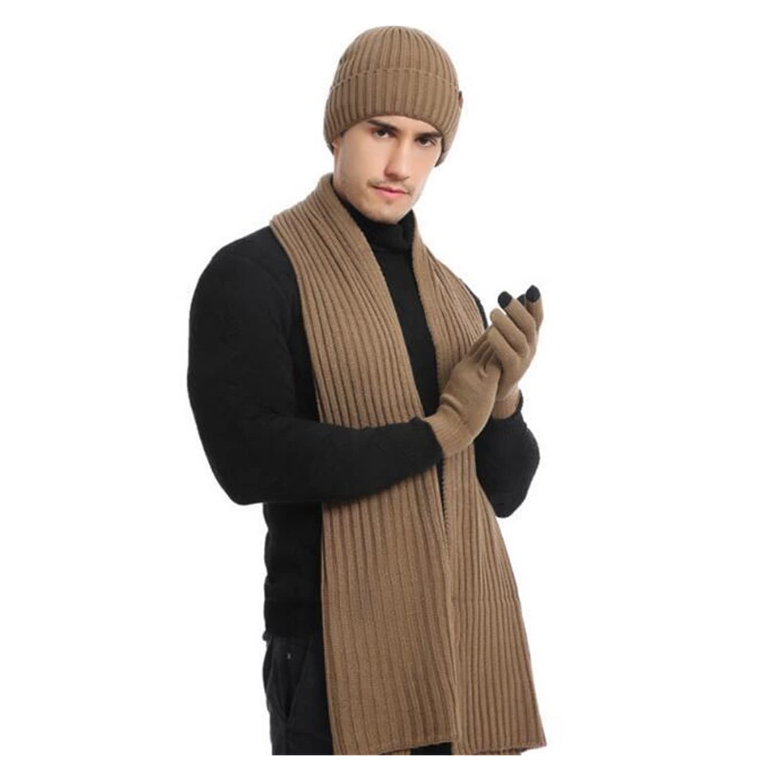 Bufanda Chal Conjunto De Guantes Y Bufanda De Gorro Cálido Grueso De Punto Para Hombre Y Mujer De 3 Piezas En Otoño E Invierno Suave y Cálida