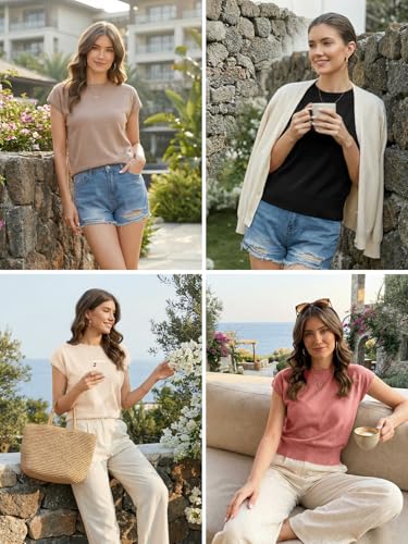 Image of UNCLECAT Short Sleeve Sweater for Women Knit Fall Pullover Tops | Crew Neck,Cap Sleeve,Lightweight,Basic ,Soft Fabric,Spring Summer Fall Outfits, Trendy 2026,Business Casual Tops