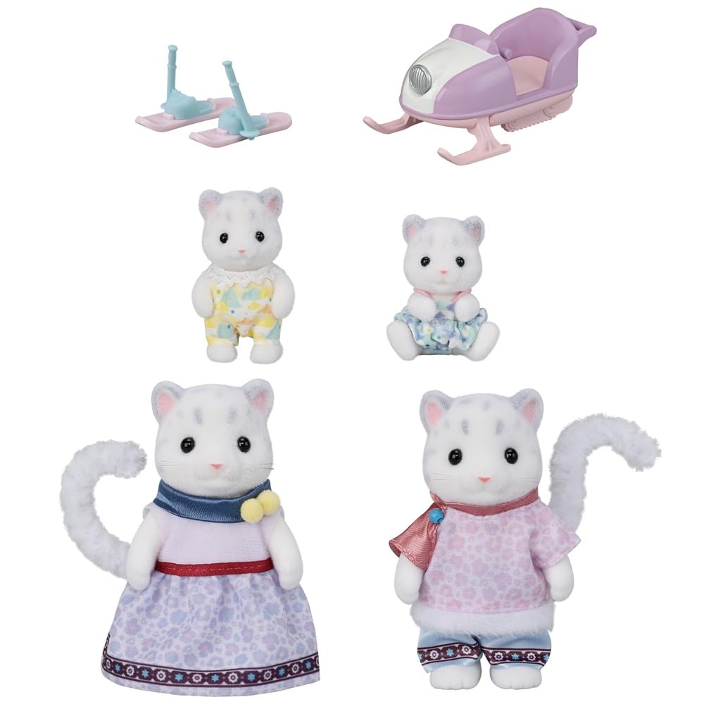 Sylvanian Families - La Famille Panthère des neiges - Set 4 Figurines - Plongez dans l'univers de la Famille Sylvanian - Figurines Animaux Miniatures - Jouet Enfant 3 Ans et + - 5814