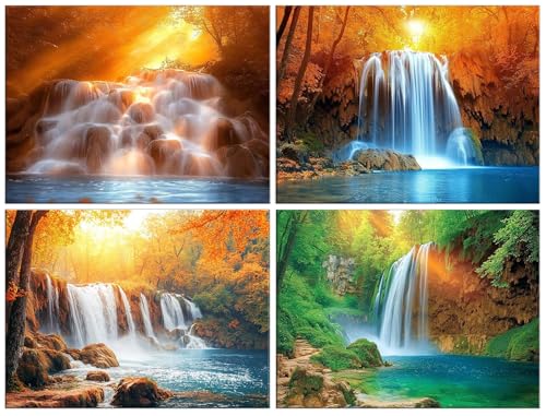 4 Piezas Paisaje de cascada Diamond Painting, 5D Diamond Painting Kit Completo, Manualidades Adultos DIY Cristal Pintura de Diamante Para, Paintings Para Decor de Pared del Hogar Regalo 30x40cm O-765