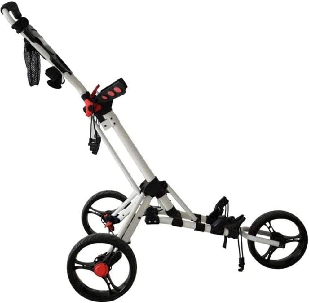 Carrello da Golf Multiuso Carrello da Golf Carrello da Golf Pieghevole Sedile Carrello da Golf Bianco a 3 Ruote Push Pull Tabellone segnapunti e portaombrelli
