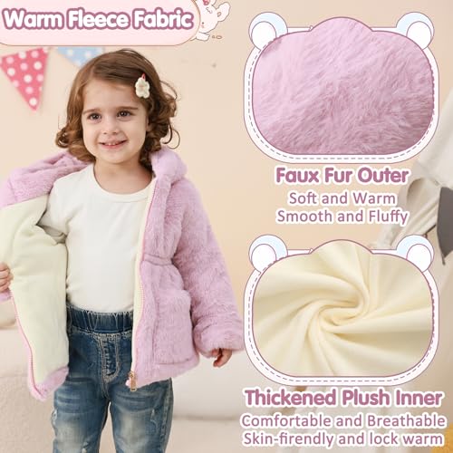 Image of UVIPC Toddler Girls Winter Coat Fleece Jacket Overcoat Kids Faux Fur Hooded Outwear Clothes Warm Thicken 1-8 Years