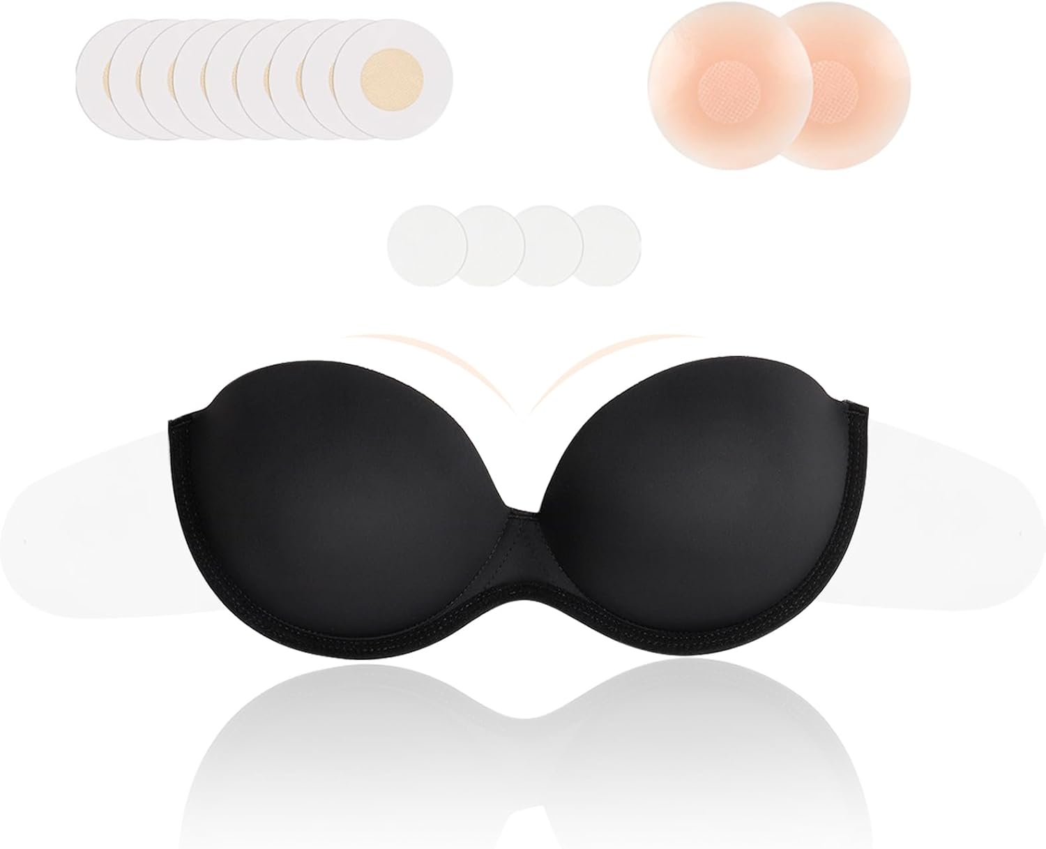 MIXILU Strapless Backless Bra - Invisible Sticky Push-up, Lightweight & Breathable Adhesive Bra for Backless Dresses