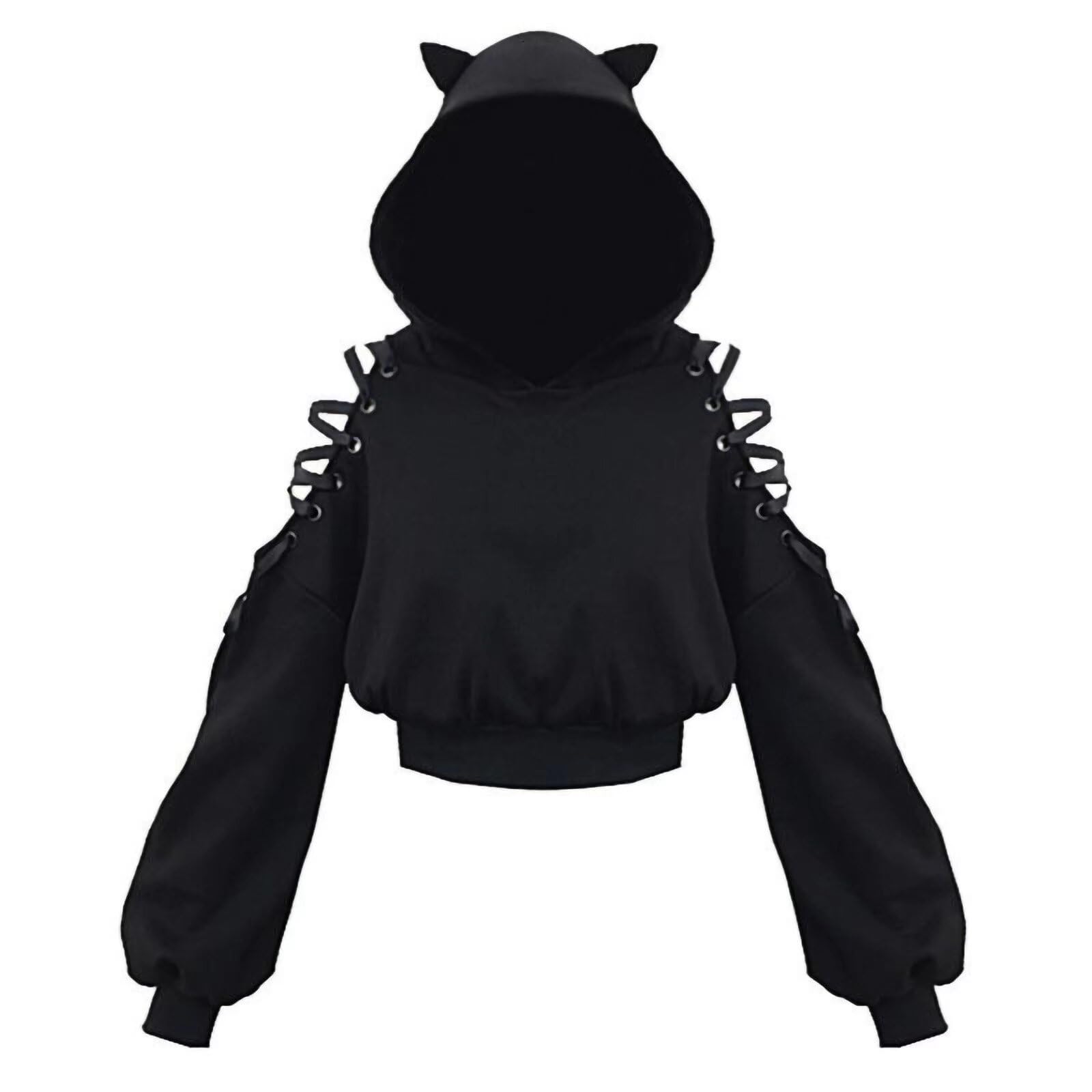 babyhealthy Women's Cat Ear Hoodie Pullover Long Sleeve Off Shoulder Cute Crop Top Hoodies Sweatshirt