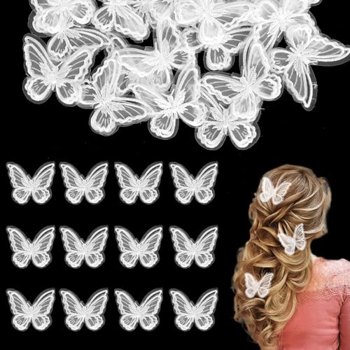 Salbsever 584587_1_ETGNCCRC 30Pcs White Butterfly Lace Trim Double Layers Organza Decorative Patches Lace Fabric Embroidery Butterfly Patches Embroidered Appliques cover