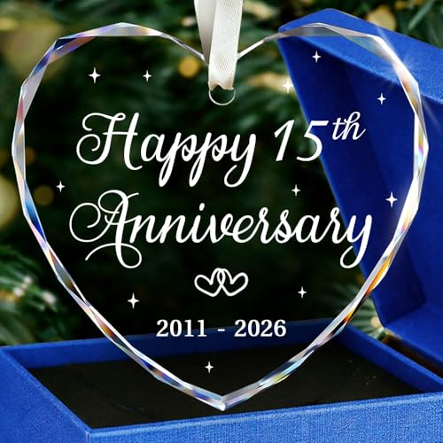 BSQUIELE Happy 15th Anniversary Ornament - Valentine Gift for 15th Anniversary - Crystal...