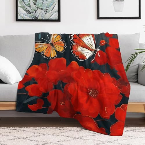 Plaid en flanelle rouge confortable couverture douce lit motif papillons - 6