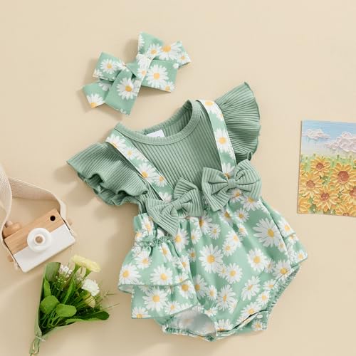 Baby Girl Clothes 3 6 9 12 18 Months Newborn Ruffle Butt Onesie Romper Daisy Overalls Jumpsuit Summer Outfit2