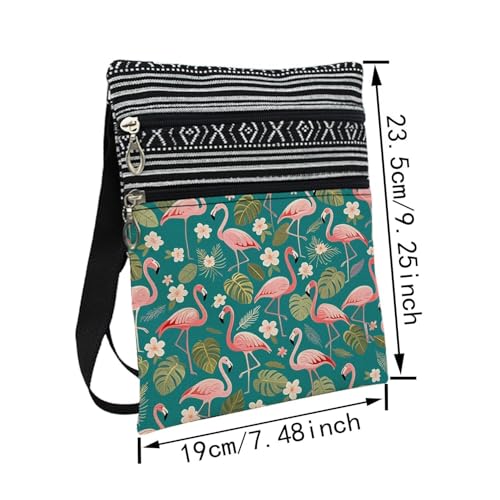 Dark Green Flamingo Messenger Bag Small Ethnic Pattern Adjustable Strap Crossbody Zipper Pouch Flamingo Phone Organizer Wallet Cute Shoulder Handbag for Women Friends2