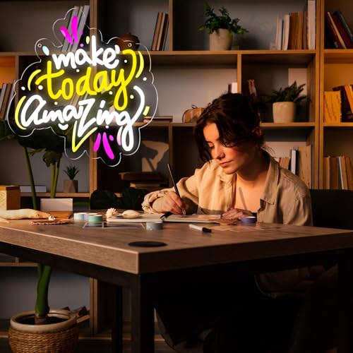 Image of Make Today Amazing Neon Signs Inspirational Letter Neon Lights Wall Decor for Classrooms Offices Bedroom Home Gift Art for Boys Girls Family-13 x 12.2 IN-USB Powered-Acrylic