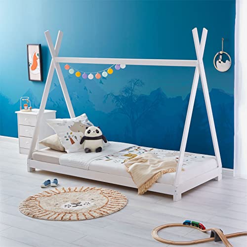 IDIMEX Lit tipi Elin lit Enfant Simple en Bois Type Montessori, 90 x 200 cm, en pin Massif lasuré Blanc