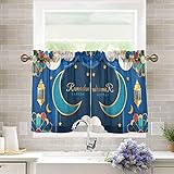 UMIRIKO Kitchen Curtains Ramadan Kareem Eid Blue Moon Tier Curtain for Farmhouse Cafe Bathroom Laund