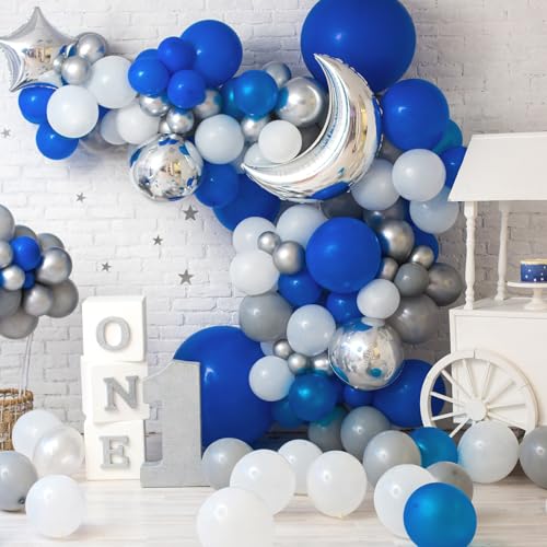 Image of RUBFAC 129pcs Dark Blue Balloons Different Sizes 18 12 10 5 Inch for Garland Arch for Birthday Gender Reveal Baby Shower Graduation Party Decoration