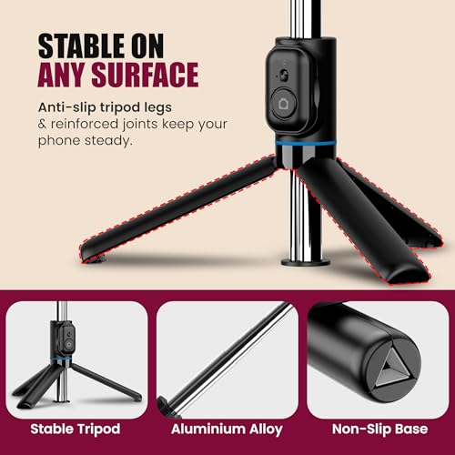 Image of WeCool Selfie Stick Tripod with 6sec Telescopic Pole -Extendable Upto 42 inch,360Rotational Detachable Mobile Holder with Wireless Remote for Photoshoot & Vlogging, Compatible with iPhone & Android
