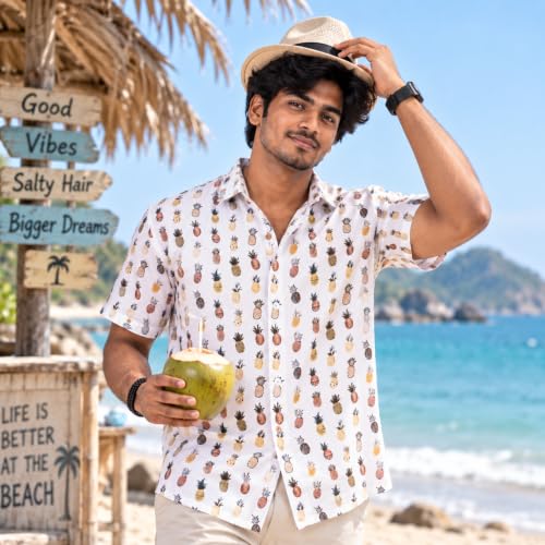 Image of BROWN CULTURE Men's Cotton Blend Abstract Printed Casual Shirt, Spread Collar, Half Sleeves, Regular Length, Button Front Closure, Stylish Everyday Wear for Men