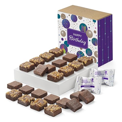 Fairytale Brownies Birthday SUGAR-FREE Magic Morsel 24 Individually Wrapped Gourmet Chocolate Food Gift Basket - 1.5 Inch x 1.5 Inch Bite-Size Brownies - 24 Pieces - Item CB524
