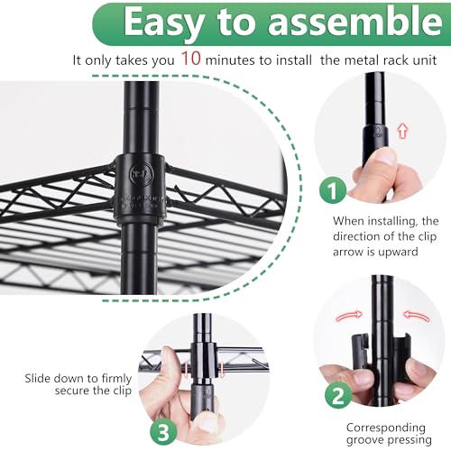 Image of BestOffice | 5-Tier Wire Storage Shelves | 22x12x48 | Black | with Adjustable Racks | Heavy-Duty Metal Shelf, Holds Upto 750 lbs | No-Tool Assembly | Ideal for Home & Garage Shelving