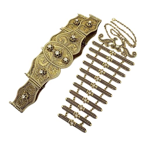 Conjunto de corsé y cinturón de mujer con acabados de joyería corporal étnica