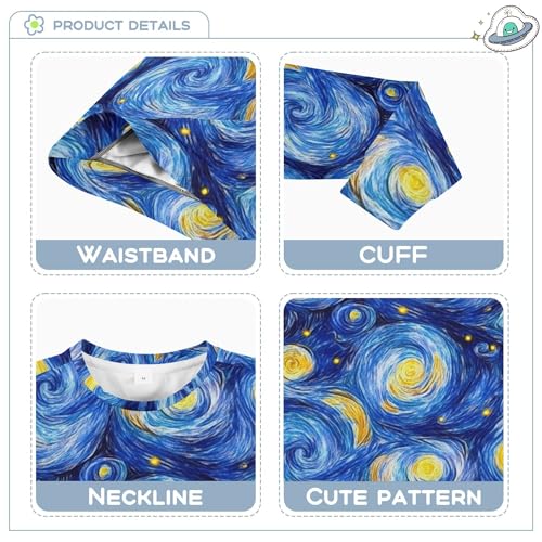 JUNZAN Blue Starry Night Oil Painting Big Girls Sweatshirts Hoodies Crewneck Outerwear for Kids Athletic 4T3