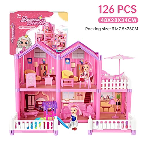 Puppenhaus Puppenvilla, Mädchen Puppenhaus ab 3 Jahre Puppenstube Kunststoff Miniatur Puppenschloss für Mädchen… – Bild 3