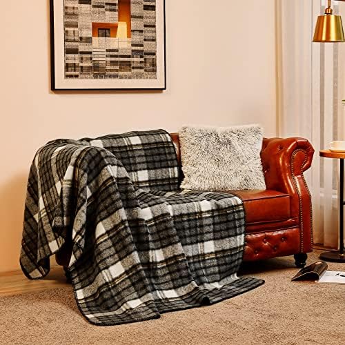 hahawooi Fleece Throw Blanket for Couch and Bed,Soft Wool Blanket and Cosy Grey & White Plaid Throw Blankets,Grey Fall and Winter Fashion Warm Blanket Home Decor(60x80 Inches,Grey Plaid Pattern)