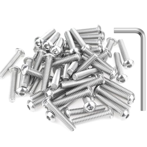 Image of 50 Pieces 1 /4-20 x 1-1 /4 inch Button Head Socket Cap Screws Bolts, HELIFOUNER 304 Stainless Steel (18-8) Screws, Bright Finish, Fully Threaded