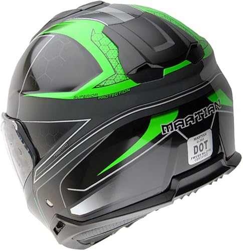 Miniatura 9 de Martian Casco modular de cara completa para motocicleta con doble visera y auriculares Bluetooth para motocicleta HG362 gris verde