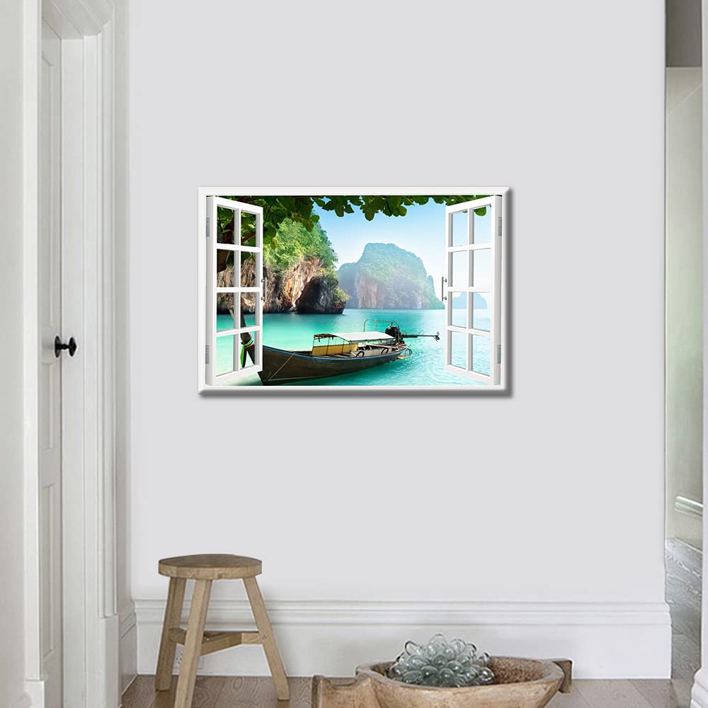 TISHIRON Phuket Thailand Canvas Wall Art 3D Window View Pictures Prints for Living Room Bedroom Decor Artwork Office Home Decoration Framed Kitchen Decor 12" W x 18" H - Image 2