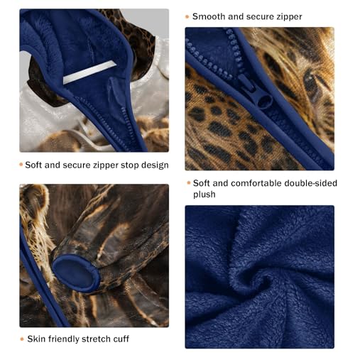 Leopard Print on Cow Skin Toddler Fleece Jacket Girl Boys Hooded Fleece Jacket Coat Warm Outwear Zip-up 3-10T3