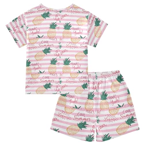 Pineapple Fruit Stripe Pajama Set Pajamas Sleepwear Nightwear Loungewear Clothes Set B04043162