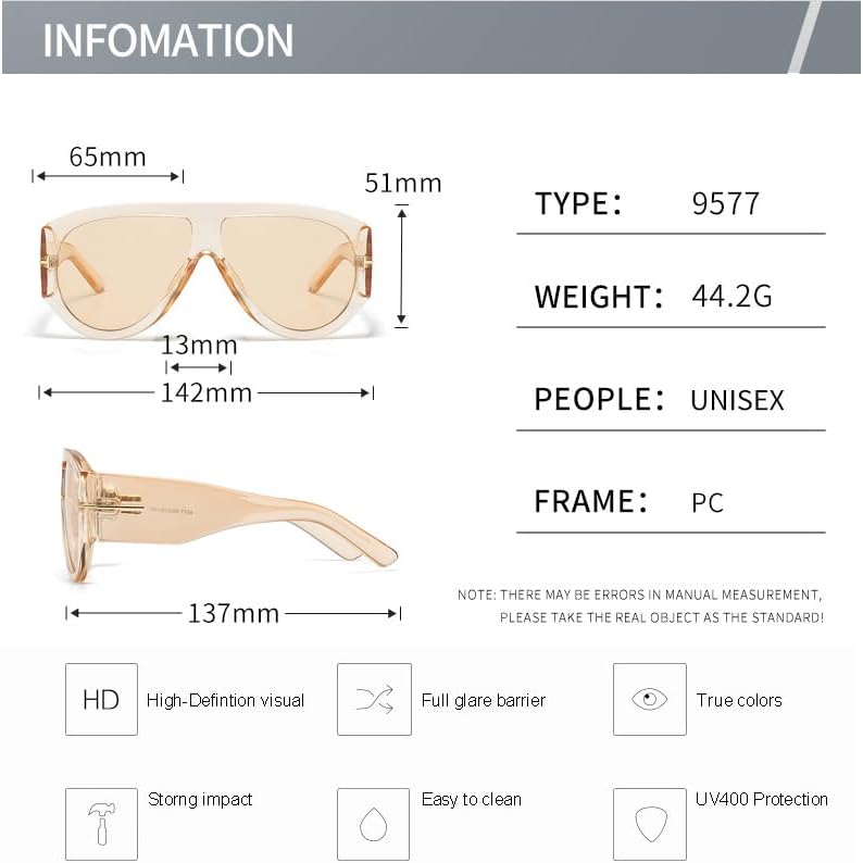 Trendy Retro Oversized Aviator Sunglasses for Women Men 70s Unique Luxury Thick Classic Sun Glasses - Image 5
