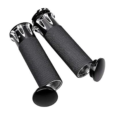 2PCS Motorcycle 1 Handlebar Control Switches with Wiring Harness + 2X Rubber Hand Grips for 1996-2012 Harley Softail Dyna Sportster V-Rod 12V - Black Kit