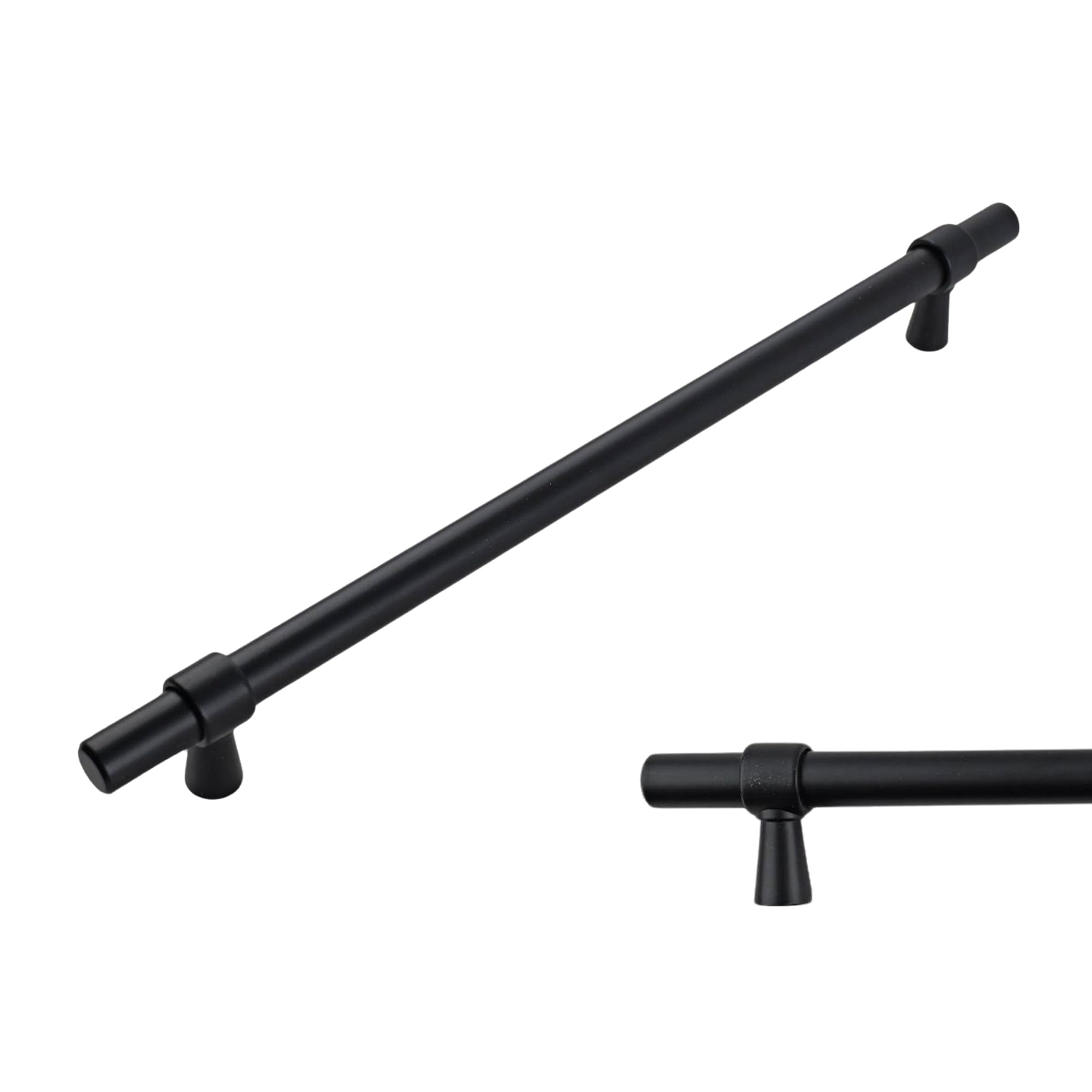 keypak 10 Pack Smooth T-Bar Cabinet Handles, 224mm Hole Centres, Black - Modern Drawer Pulls for Kitchen Cupboards, Wardrobe Doors, Dresser