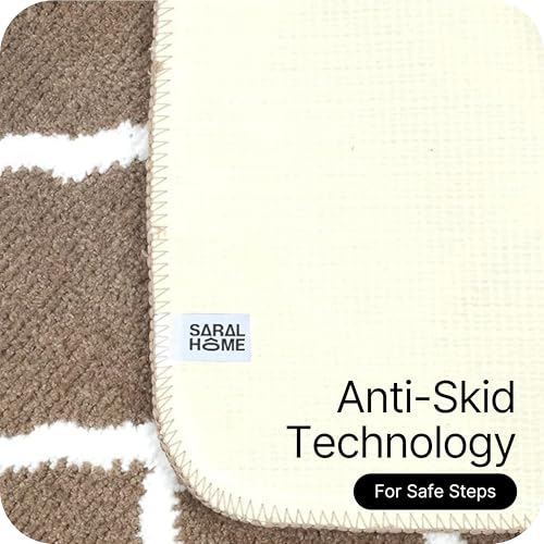 Image of Saral Home Tangier Soft Microfiber Durable & Washable Multipurpose Bedside Runner for Home /Kitchen /Living Area /Lobby /Office Entrance with Anti Skid Backing (Beige, 40x100 Cm)