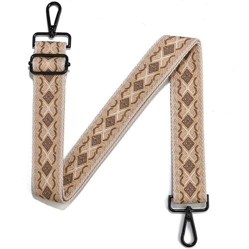 Image of Crossbody Straps for Purses Silver Hardware Purse Strap Wide Shoulder Strap Adjustable Replacement,Retro Jacquard Embroidery for Shoulder Bags, Canvas Tote Handbags