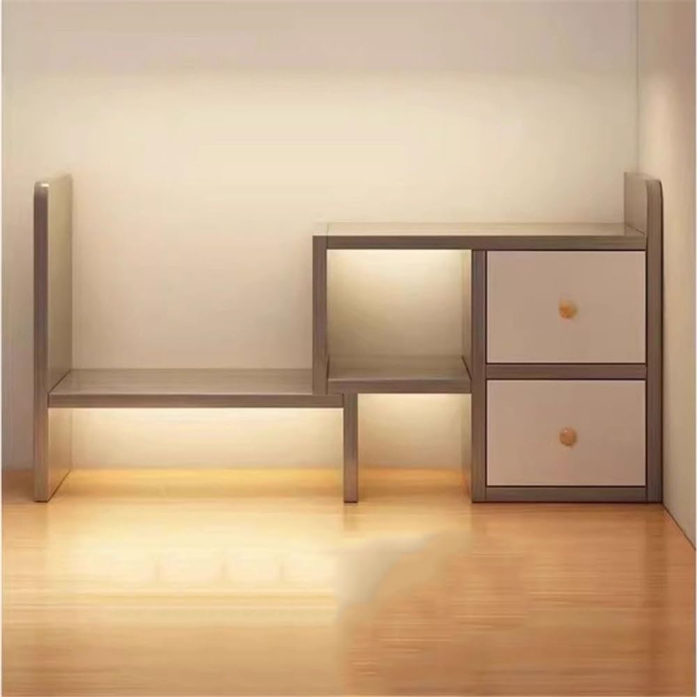 Libreria Libreria da scrivania espandibile, scaffale organizer in legno, con espositore regolabile a 2 cassetti, for for ufficio domestico
