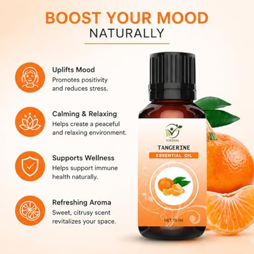 Image of VIRTUAL Tangerine Essential Oil 15ml Pure Aromatherapy Essential Oil for Diffuser Massage Spa Relaxation Home Fragrance and Wellness