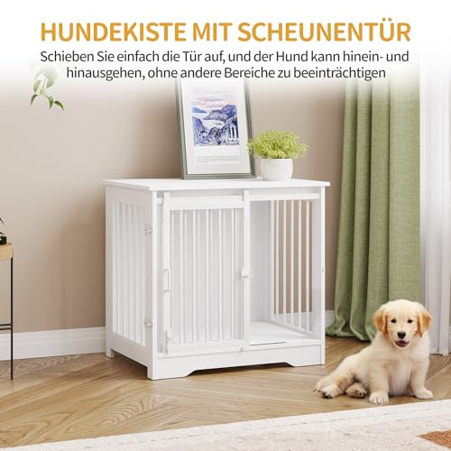 Hzuaneri Hundekäfig Möbel, 69 cm Hundebox, 2 Türen, Moderne Hundekäfig Indoor für kleine/mittlere/große Hunde, Beistelltisch, Hundebox für Zuhause 69 × 49 × 64,5 cm, Weiß DFC84313W