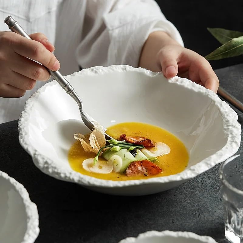 Speiseteller, Teller aus Steinkorn, weiße Keramik, Suppe, Nudeln, Hotel, Restaurant, Geschirr, Salat, Desserttablett, Speiseteller, stapelbare Speiseteller