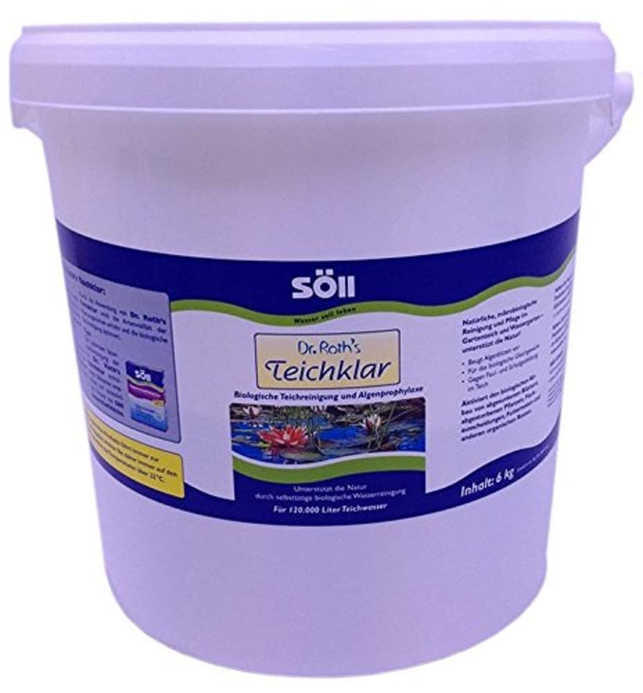 Söll 80383 Dr. Roth's Teichklar, 6 kg - Teichreinigung, Algenprophylaxe, Mikroorganismen bauen Schadstoffe ab, natürliche Wasserklärung im Teich Schwimmteich Fischteich