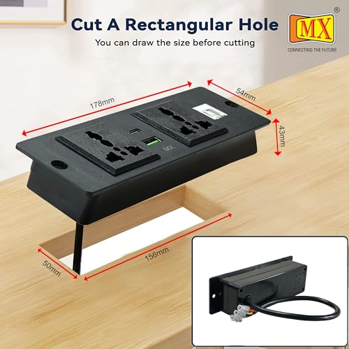 Image of MX Premium Power Console 16 Amp 6 Universal Sockets with 2 USB Charging Port Extension Board - with Removable Desk Clamp Power Strip Master Switch (Desktop Socket - 2AC + USB-A /C + CAT6 (Black))