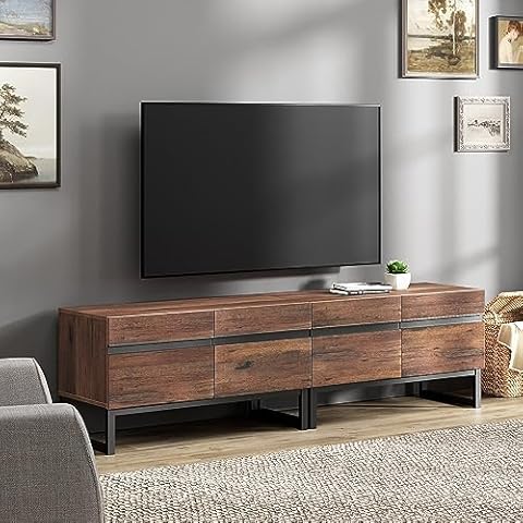 WAMPAT 2 in 1 Modern TV Stand for TVs up to 75 inch, Wood TV Entertainment Center TV Console with Storage Cabinets and Metal Base, Media TV Console for Living Room,Brown Cover