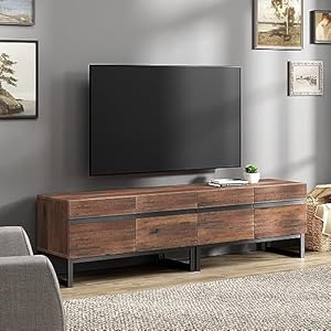 WAMPAT 2 in 1 Modern TV Stand for TVs up to 75 inch Wood TV Entertainment Center TV Console with Storage Cabinets and Metal Base Media TV Console for Living RoomBrown