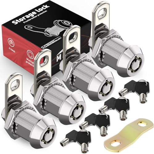 MKING 4 Pack 90Cam Lock 1-1/8 Tool Box Locks with Keys Cabinet Mailbox Lock for RV Storage Lock Keyed Alike Toolbox Replacement Set