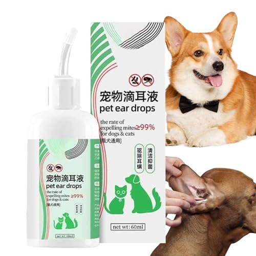 Gocce Auricolari Per Animali – Trattamento Acari Delle Orecchie Per Gatti & Cani | Soluzione Detergente Rimuove Cerume, Sporco & Odore, Allevia Prurito & Fastidio, Formula Delicata Per La Cura Degli A