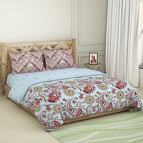 Image of SPACES Atrium 100% Cotton Shell Bed in a Bag Health Layer Protects for allergens & restricts Fibre Migration Soft Feel Skin Safe Breathable (Ornate, 224CMX274CM /224CMX270CM /43CMX68CM) - Delicate Blue