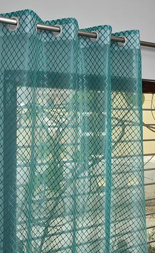 Image of Sheer Net Semi Transparent Home Decor Curtains for Living Room, Balcony Doors and Windows Panel, Parda, Eyelets Hanging, Aqua Blue, 1 Piece, 4 x 7 Feet