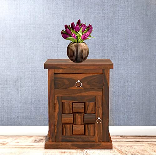 Image of Sheesham Wood Multipurpose Nightstand Small Side Table for Small Spaces End Table Bedside Tables with 2 Drawer & Shelf Storage for Living Room Bedroom (Design 1)