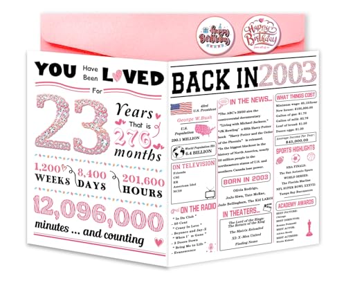 Bestmelo Big 23rd Birthday Card 23rd Birthday Gift 23 Year Old Birthday Decorations with Pink Envelope and 2 Seal Stickers 10.6 x 8 Inches